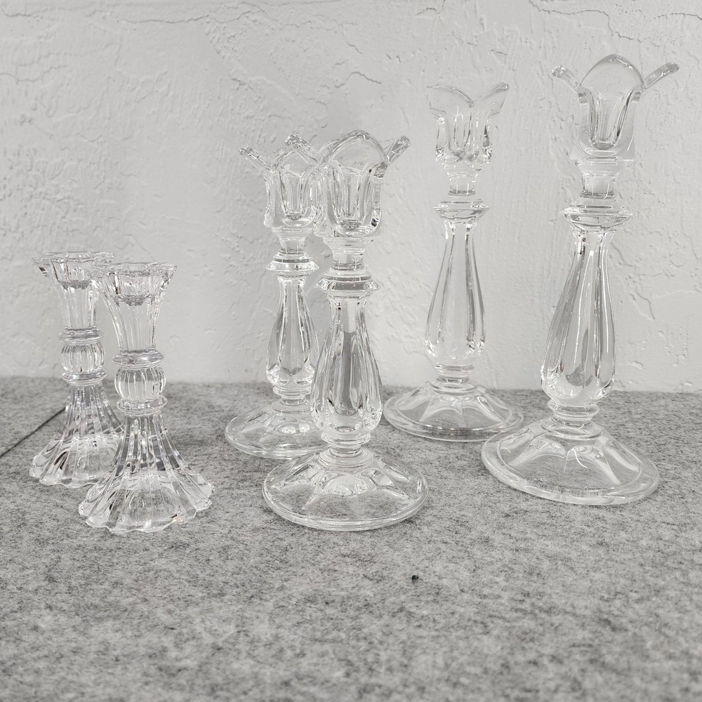 Lead Crystal Taper Candlestick Holders Set of 6 Graduated Sizes Home Decor